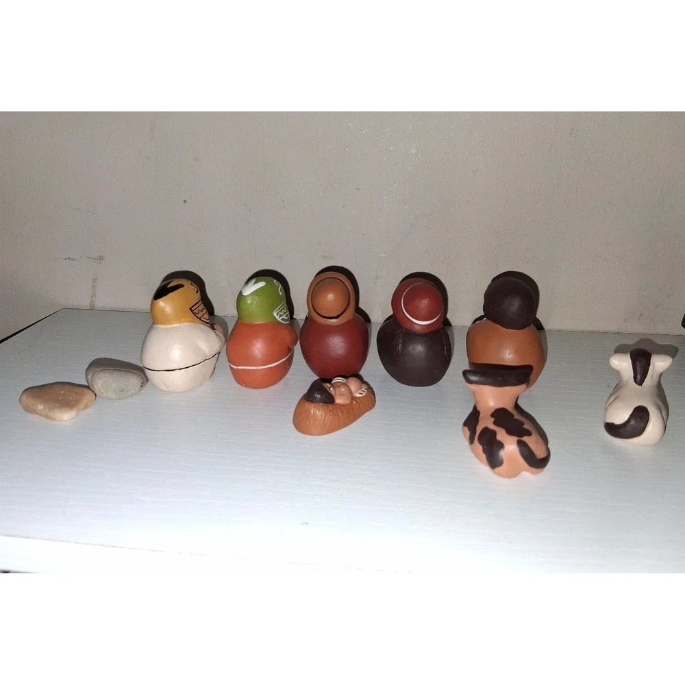 Handmade Miniature Clay Nativity Set Folk Art Christmas Creche 8 Pieces